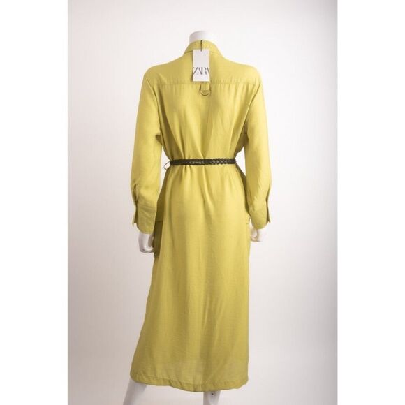 Zara Womans Shirt Dress Size M Lime Green Belted Button front 3897/054 NWT - Picture 5 of 6